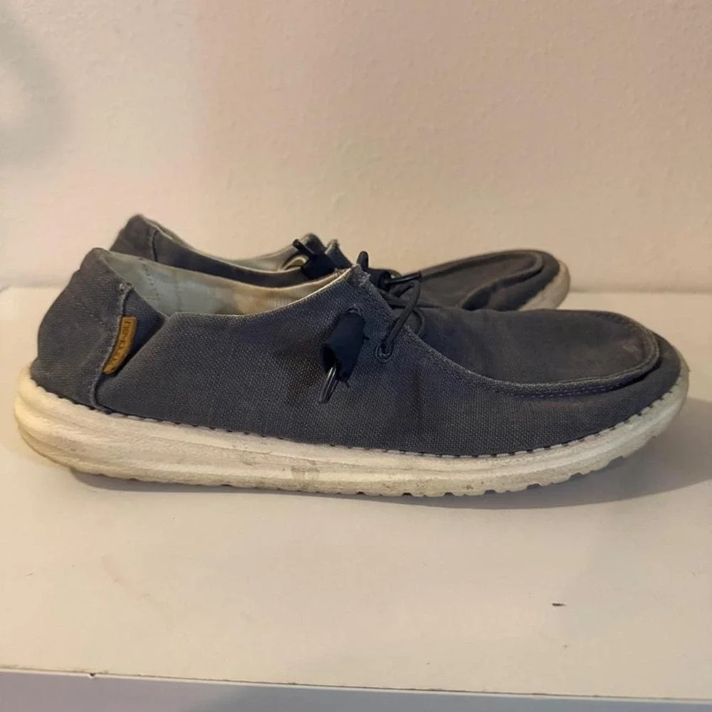 Hey Dude Wendy Chambray Navy White Canvas Slip On Loafers 121412526 Mens 9